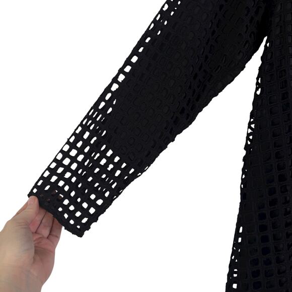 Megan Huntz Atlanta Black Windowpane 3/4 Sleeve Midi Dress Medium M Sheer USA - Picture 4 of 14